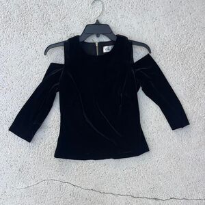 VTG Black velvet cold shoulder top w Gold Zipper Size Small